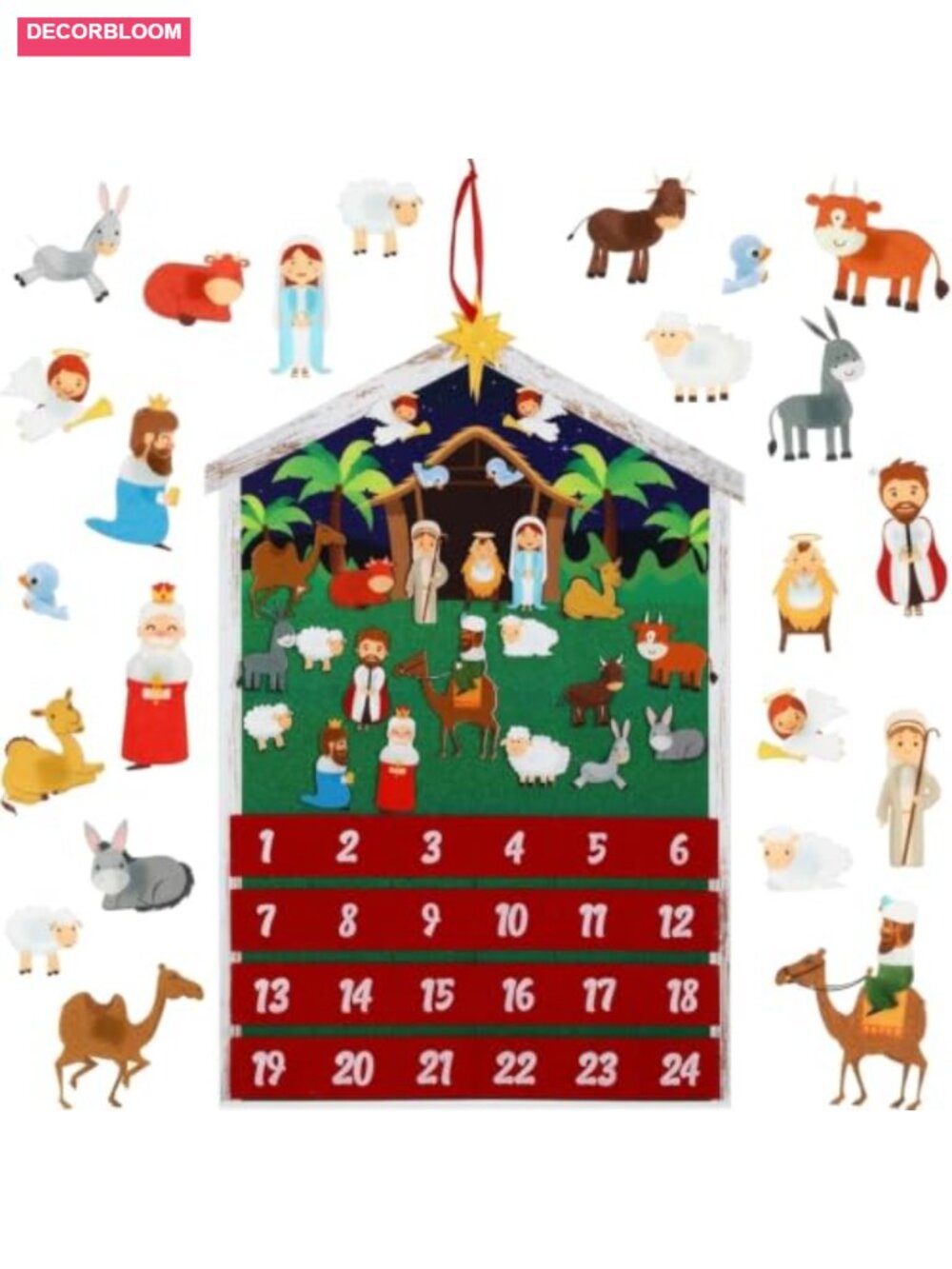 Felt Nativity Advent Calendar Wall Hanging 24 Pockets Christmas Countdown